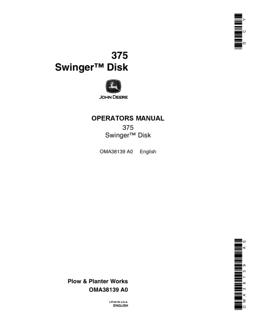 John Deere 375 Swinger Disk OMA38139 Operators and Maintenance Manual PDF Download