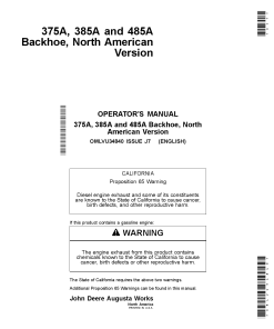 John Deere 375A, 385A and 485A Backhoe OMLVU34840 Operators and Maintenance Manual PDF Download