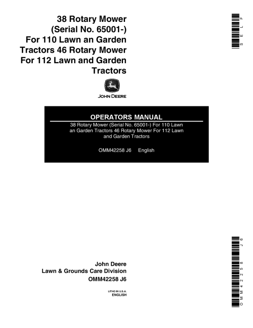 John Deere 38 Rotary Mower (065001 -), 46 Rotary Mower OMM42258 Operators and Maintenance Manual PDF Download