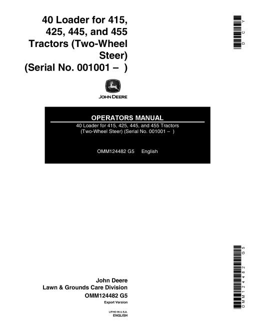 John Deere 40 Loader OMM124482 Operators and Maintenance Manual PDF Download