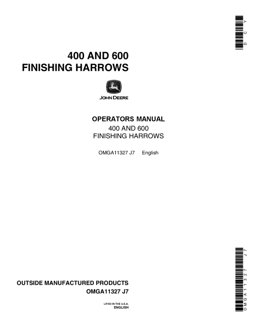 John Deere 400, 600 Finishing Harrows OMGA11327 Operators and Maintenance Manual PDF Download