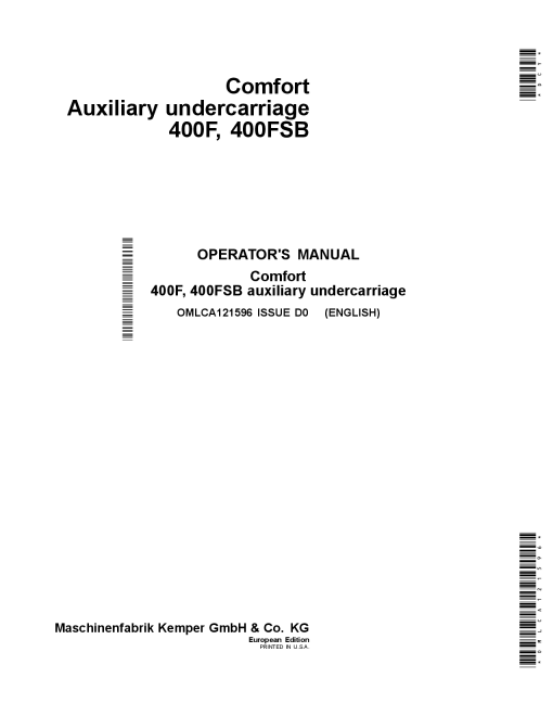 John Deere 400F and 400FSB Comfort Auxiliary Undercarriage OMLCA121596 Operators and Maintenance Manual PDF Download