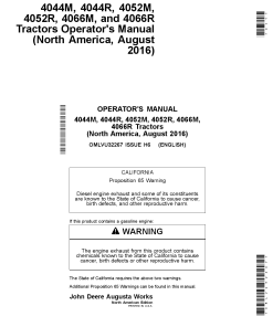 John Deere 4044M, 4044R, 4052M, 4052R, 4066M & 4066R Tractors (North American Edition) OMLVU32267 Operators and Maintenance Manual PDF Download