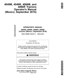 John Deere 4049M, 4049R, 4066M & 4066R Tractors (For Mexico) OMLVU29996 Operators and Maintenance Manual PDF Download