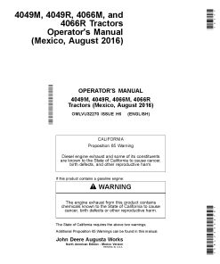 John Deere 4049M, 4049R, 4066M and 4066R Tractors (Mexico Edition) OMLVU32270 Operators and Maintenance Manual PDF Download