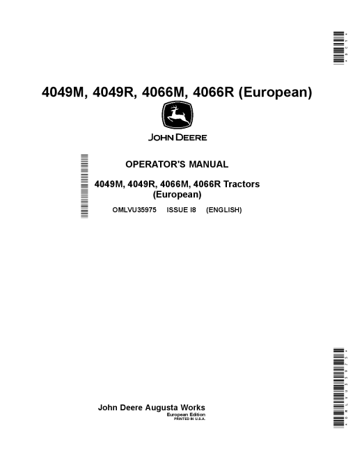 John Deere 4049M, 4049R, 4066M, and 4066R Tractors OMLVU35975 Operators and Maintenance Manual PDF Download