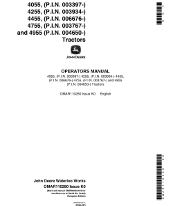 John Deere 4055, (003397-) 4255, (003934-) 4455, (006676-) 4755, (003767-) and 4955 (004650-) Tractors OMAR110280 Operators and Maintenance Manual PDF Download
