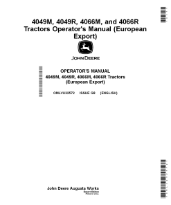 John Deere 4066M, 4066R, 4049M & 4049R Tractors (Export w European Configuration) OMLVU32572 Operators and Maintenance Manual PDF Download
