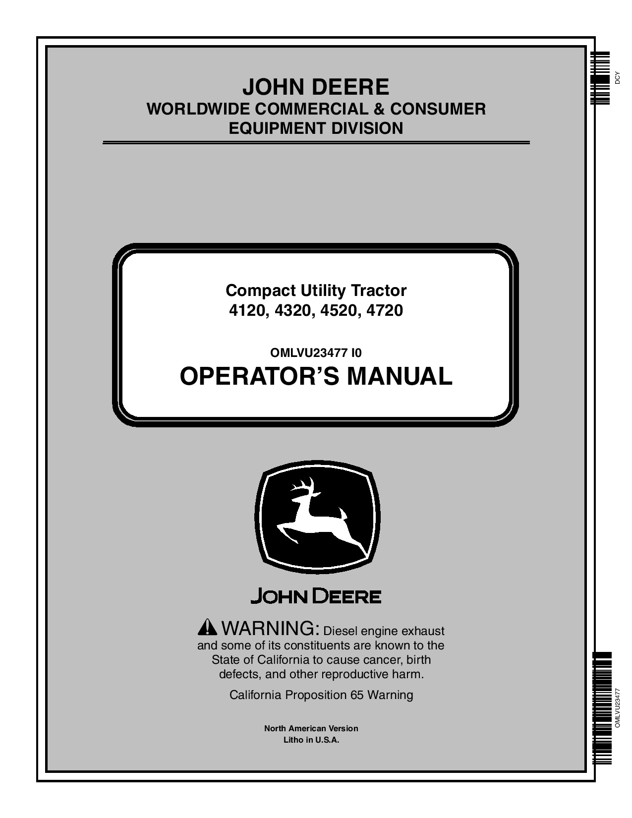 John Deere 4120, 4320, 4520, 4720 Compact Utility Tractors OMLVU23477 Operators and Maintenance Manual PDF Download