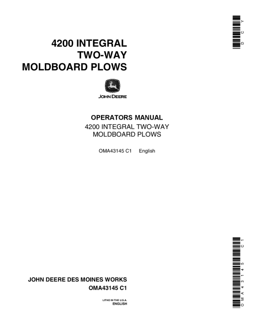 John Deere 4200 Integral Two-Way Moldboard Plows OMA43145 Operators and Maintenance Manual PDF Download