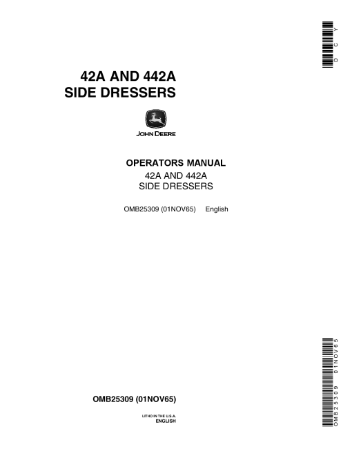 John Deere 42A, 442A Side Dressers OMB25309 Operators and Maintenance Manual PDF Download
