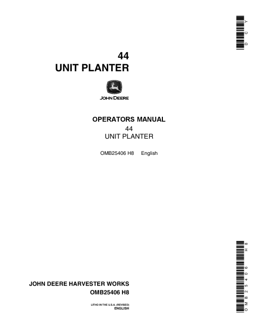 John Deere 44 Unit Planter OMB25406 Operators and Maintenance Manual PDF Download
