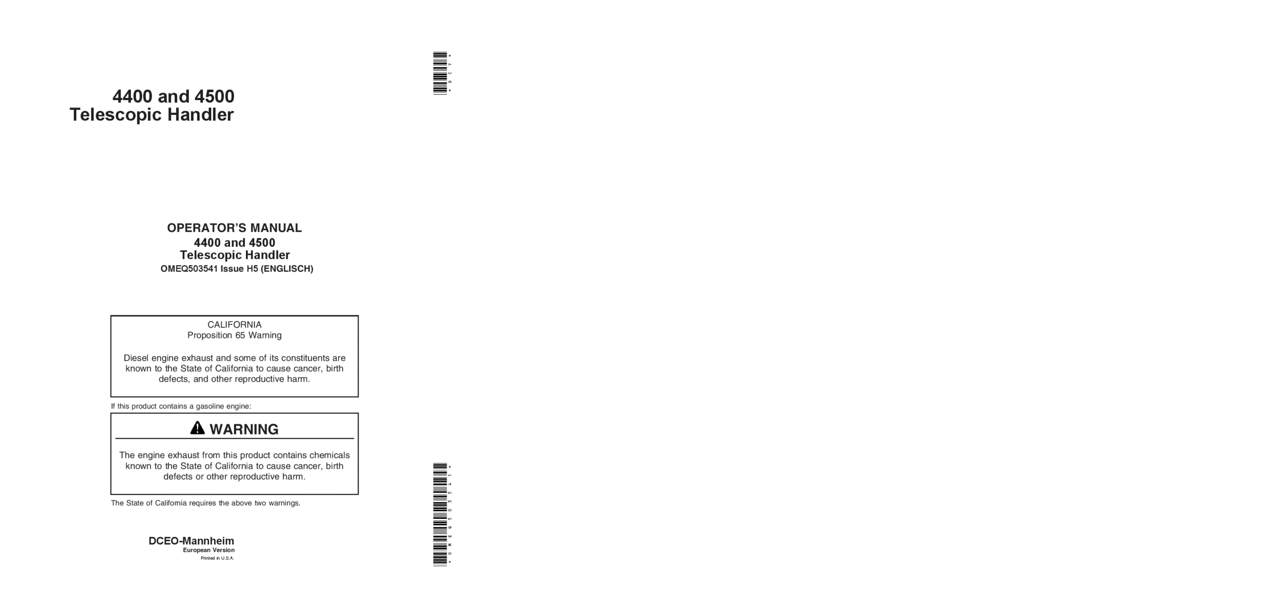 John Deere 4400 & 4500 Telescopic Handlers OMEQ503541 Operators and Maintenance Manual PDF Download