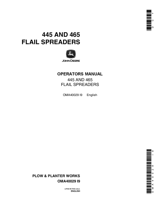 John Deere 445, 465 Flail Spreaders OMA40029 Operators and Maintenance Manual PDF Download