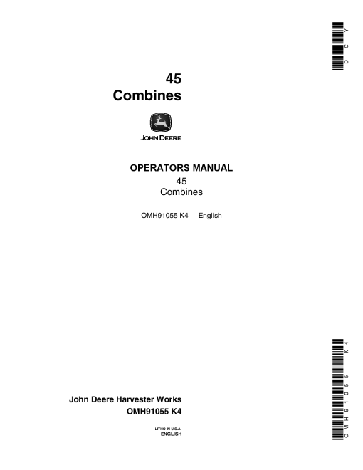 John Deere 45 Combine (035001-) OMH91055 Operators and Maintenance Manual PDF Download