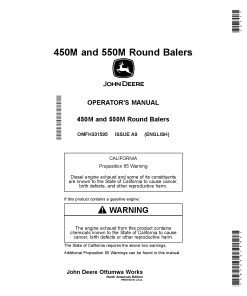 John Deere 450M and 550M Round Balers OMFH331595 Operators and Maintenance Manual PDF Download