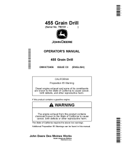 John Deere 455 Grain Drill OMKK72406 Operators and Maintenance Manual PDF Download