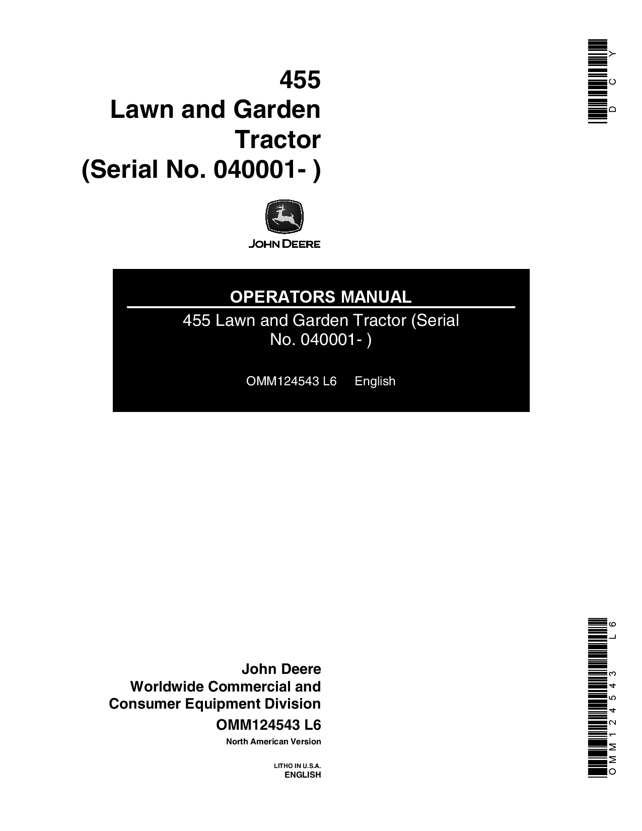 John Deere 455 Lawn & Garden Tractor OMM124543 Operators and Maintenance Manual PDF Download