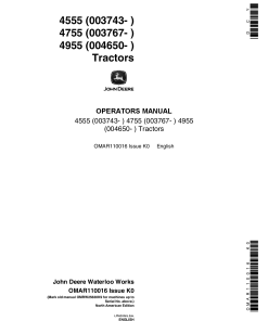 John Deere 4555, 4755, 4955 Tractors OMAR110016 Operators and Maintenance Manual PDF Download