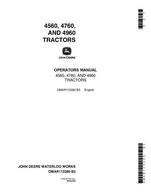 John Deere 4560, 4760, 4960 Tractors OMAR112280 Operators and Maintenance Manual PDF Download