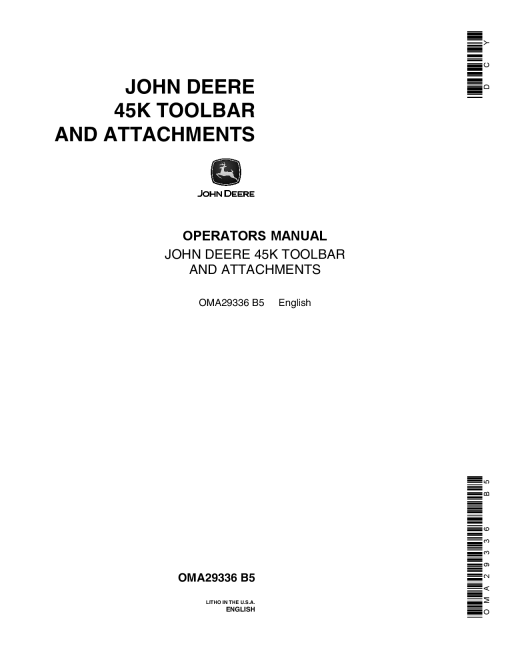 John Deere 45K Toolbar and Attachments OMA29336 Operators and Maintenance Manual PDF Download
