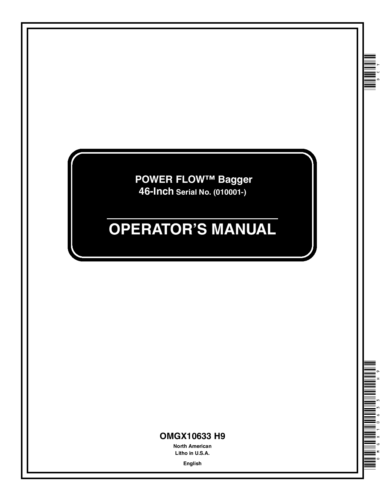 John Deere 46-Inch Power Flow Bagger (010001-) OMGX10633 Operators and Maintenance Manual PDF Download