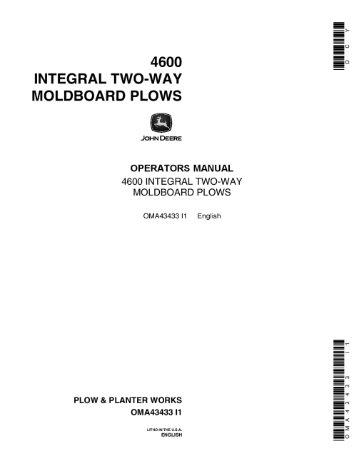 John Deere 4600 Integral Two-Way Moldboard Plows OMA43433 Operators and Maintenance Manual PDF Download
