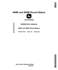 John Deere 460M and 560M Round Balers OMFH331602 Operators and Maintenance Manual PDF Download