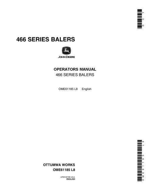 John Deere 466 Series Balers OME61185 Operators and Maintenance Manual PDF Download