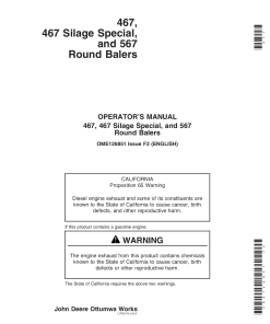 John Deere 467, 467S, 567 Round Balers OME126851 Operators and Maintenance Manual PDF Download