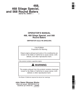 John Deere 468, 468 Silage Special, & 568 Round Balers (350001-360000) OMFH307276 Operators and Maintenance Manual PDF Download