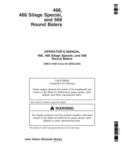 John Deere 468 Silage Special, & 568 Round Balers (000001-340000) OME131080 Operators and Maintenance Manual PDF Download