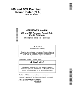 John Deere 469 & 569 Premium Round Balers (North American Edition) OMFH324582 Operators and Maintenance Manual PDF Download