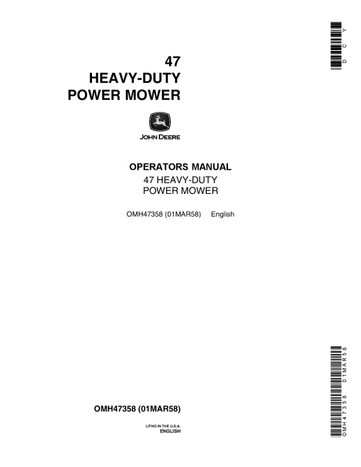 John Deere 47 Heavy-Duty Power Mower OMH47358 Operators and Maintenance Manual PDF Download