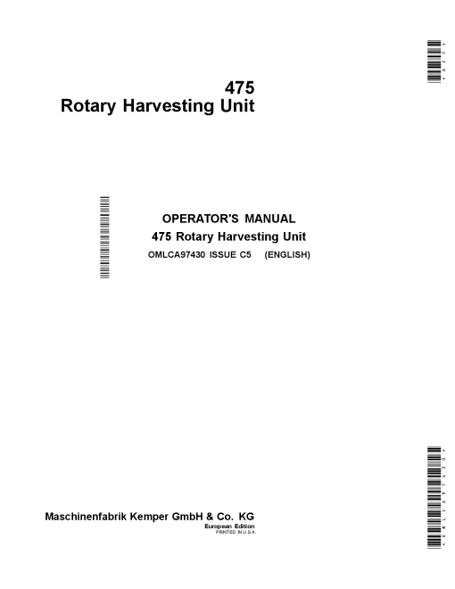 John Deere 475 Rotary Harvesting Unit European Edition OMLCA97430 Operators and Maintenance Manual PDF Download