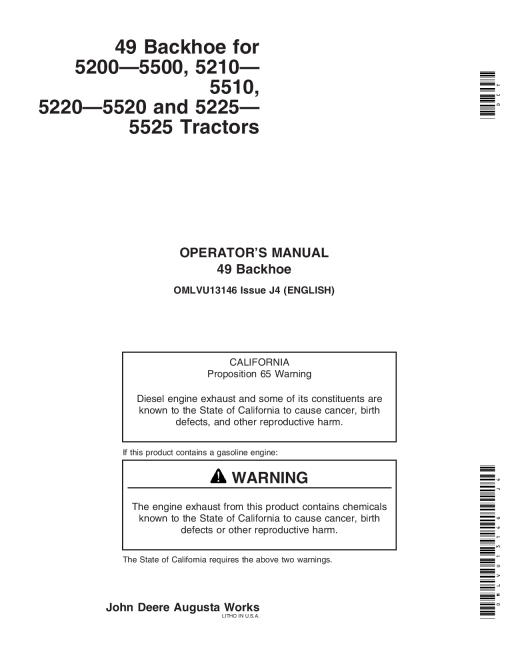 John Deere 49 Backhoe OMLVU13146 Operators and Maintenance Manual PDF Download