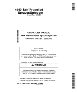 John Deere 4940 Self-Propelled Sprayer Spreader OMKK13308 Operators and Maintenance Manual PDF Download
