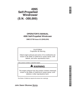John Deere 4995 Sef-Propelled Windrower OME127799 Operators and Maintenance Manual PDF Download