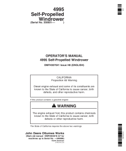 John Deere 4995 Self-Propelled Windrower (350001-) OMFH307041 Operators and Maintenance Manual PDF Download