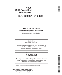 John Deere 4995 Self Propelled Windrower OME130253 Operators and Maintenance Manual PDF Download
