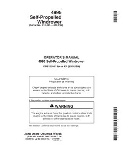 John Deere 4995 Self Propelled Windrower OME130511 Operators and Maintenance Manual PDF Download
