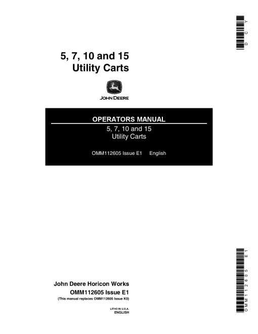 John Deere 5, 7,10,15 Dump Carts OMM112605 Operators and Maintenance Manual PDF Download