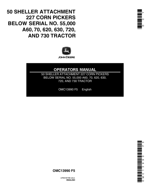 John Deere 50 Corn Sheller Attachment (- 055000) OMC13990 Operators and Maintenance Manual PDF Download