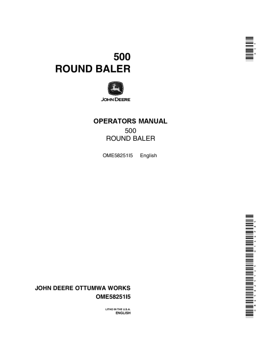 John Deere 500 Round Baler OME58251 Operators and Maintenance Manual PDF Download