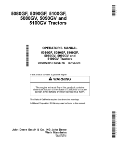 John Deere 5080GF, 5090GF, 5100GF, 5080GV, 5090GV, 5100GV Tractor (Australia Edition) OMER423513 Operators and Maintenance Manual PDF Download