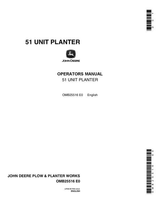 John Deere 51 Unit Planter OMB25516 Operators and Maintenance Manual PDF Download
