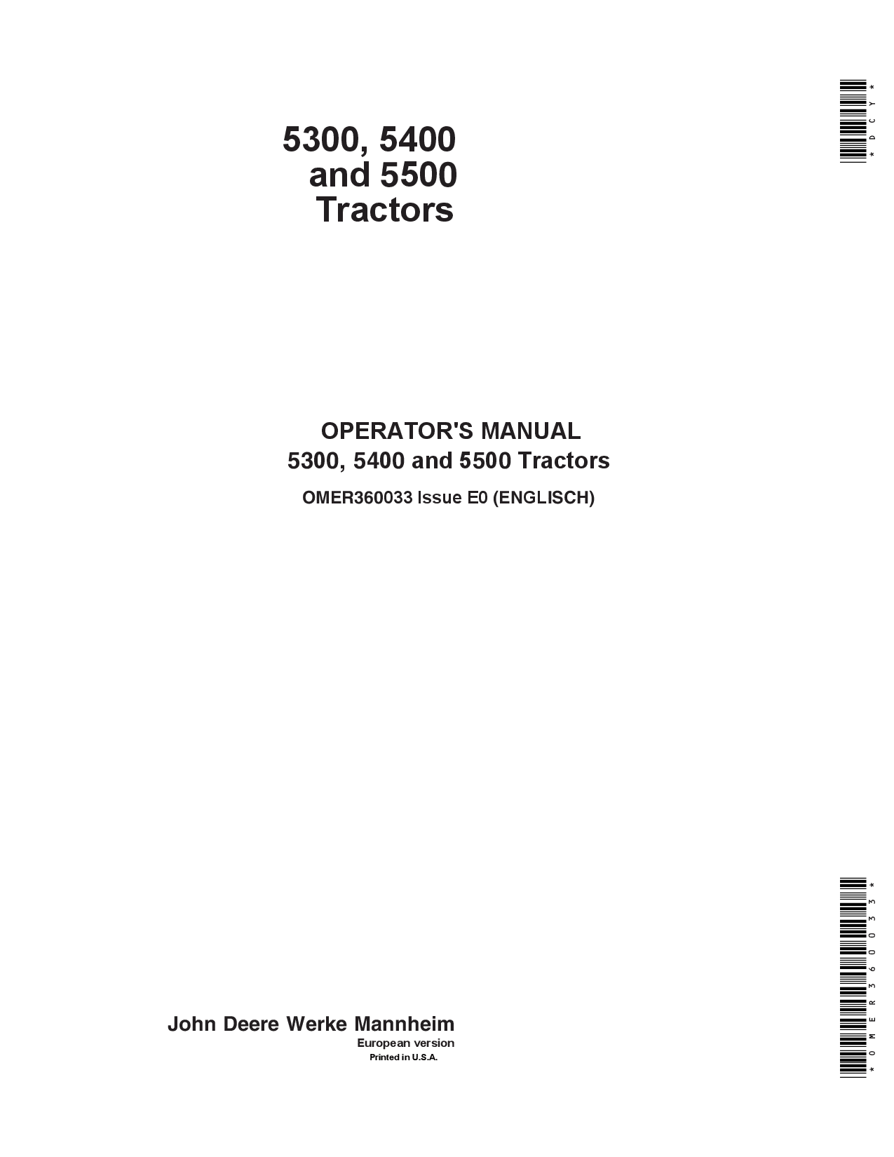 John Deere 5300, 5400 & 5500 Tractors OMER360033 Operators and Maintenance Manual PDF Download