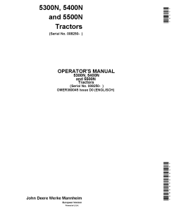 John Deere 5300N, 5400N & 5500N Tractors OMER360045 Operators and Maintenance Manual PDF Download