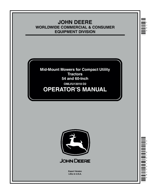 John Deere 54-, 60-In. Mid-Mount Mowers for 4110, 1115 CUT OMLVU13018 Operators and Maintenance Manual PDF Download