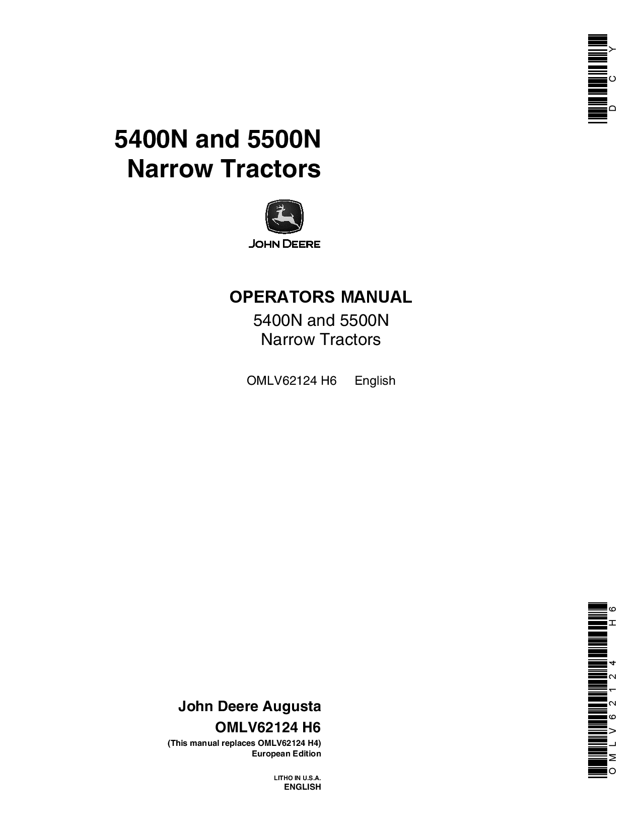 John Deere 5400N, 5500N Tractors OMLV62124 Operators and Maintenance Manual PDF Download